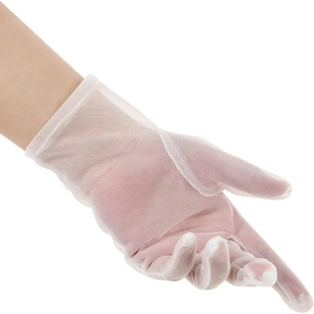Women's Lvory 06 Floral Short Length Lace Tulle Mesh Wrist Wedding Party Gloves